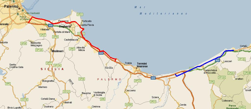 A/19 Palermo - Catania tatto A20 - Palermo A/20 Messina - Palermo tratto Cefalù - A19 A19 Uscita: Trabia Entrata: Palermo 25,4 Km SS 113 Settentrionale Sicula -San Nicola l Arena -