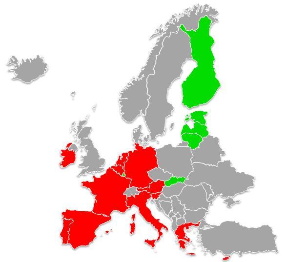 Cipro Spagna Slovenia Portogallo Irlanda Francia Grecia Belgio Finlandia Italia Slovacchia Austria Paesi Bassi Malta Lettonia Lituania Estonia Lussemburgo Germania Schweiz* Grecia Italia Portogallo