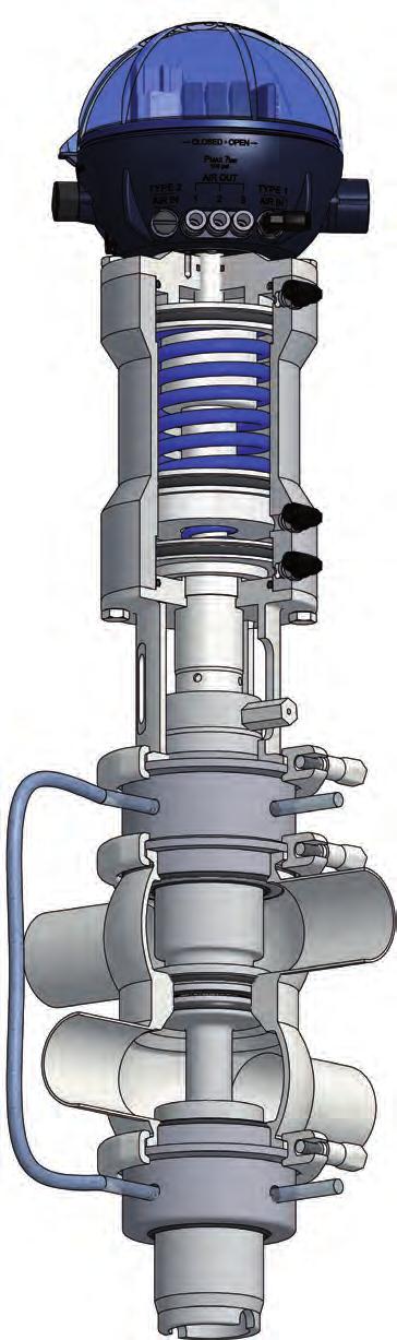 L utilizzo di una barriera di vapore situata tra il corpo valvola e la parte pneumatica e posta sull otturatore inferiore, consente di ottenere una sicura separazione fra prodotto all interno della