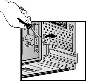 Installazione di un unità Zip, CD-ROM o a nastro su mensola frontale 4 Staccare delicatamente la mascherina di metallo dallo chassis, sbloccandola prima da un lato e poi tirandola in fuori.
