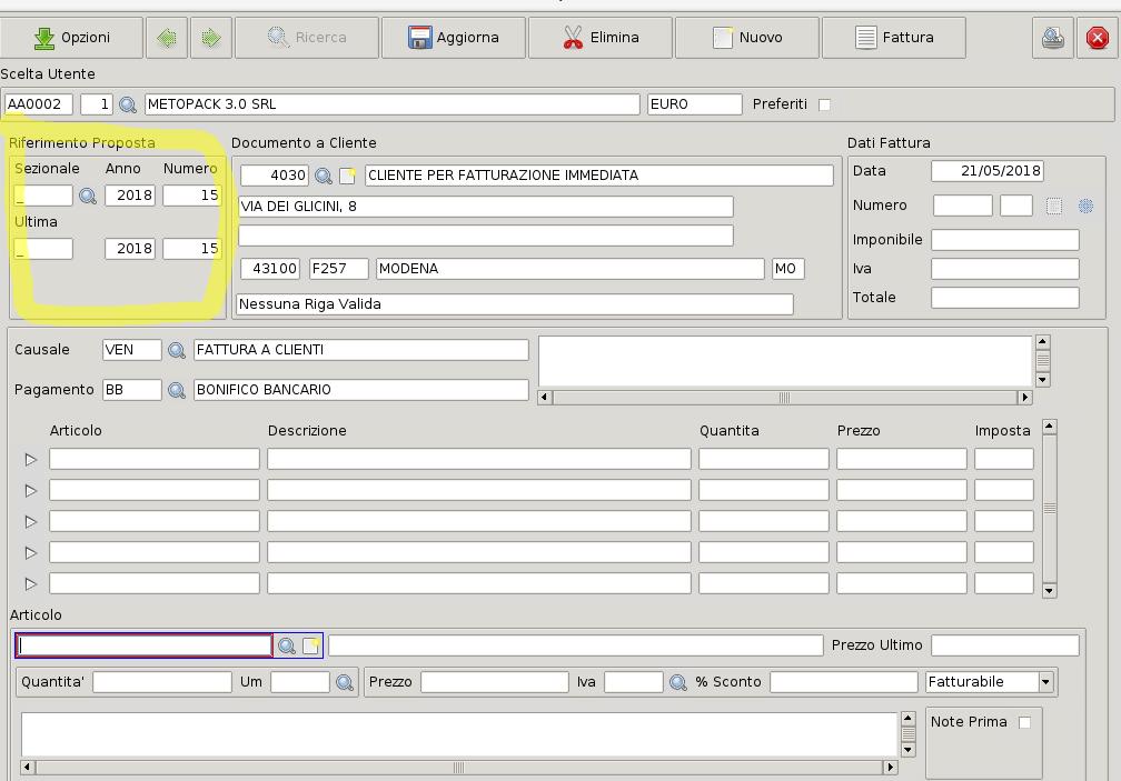 Questa scheda e predisposta per utilizzare anche parametrizzazioni piu complesse come utilizzo di listino prezzi, spese aggiuntive, Sconti, etc.