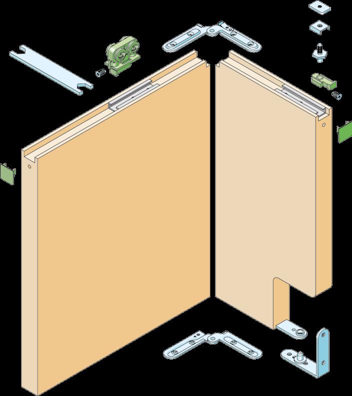 Porta pieghevole con ante asimmetriche / The folding door with asymmetrical panels Le misure per il montaggio sono uguali a quelle indicate per le porte simmetriche eccetto la quota K che determina
