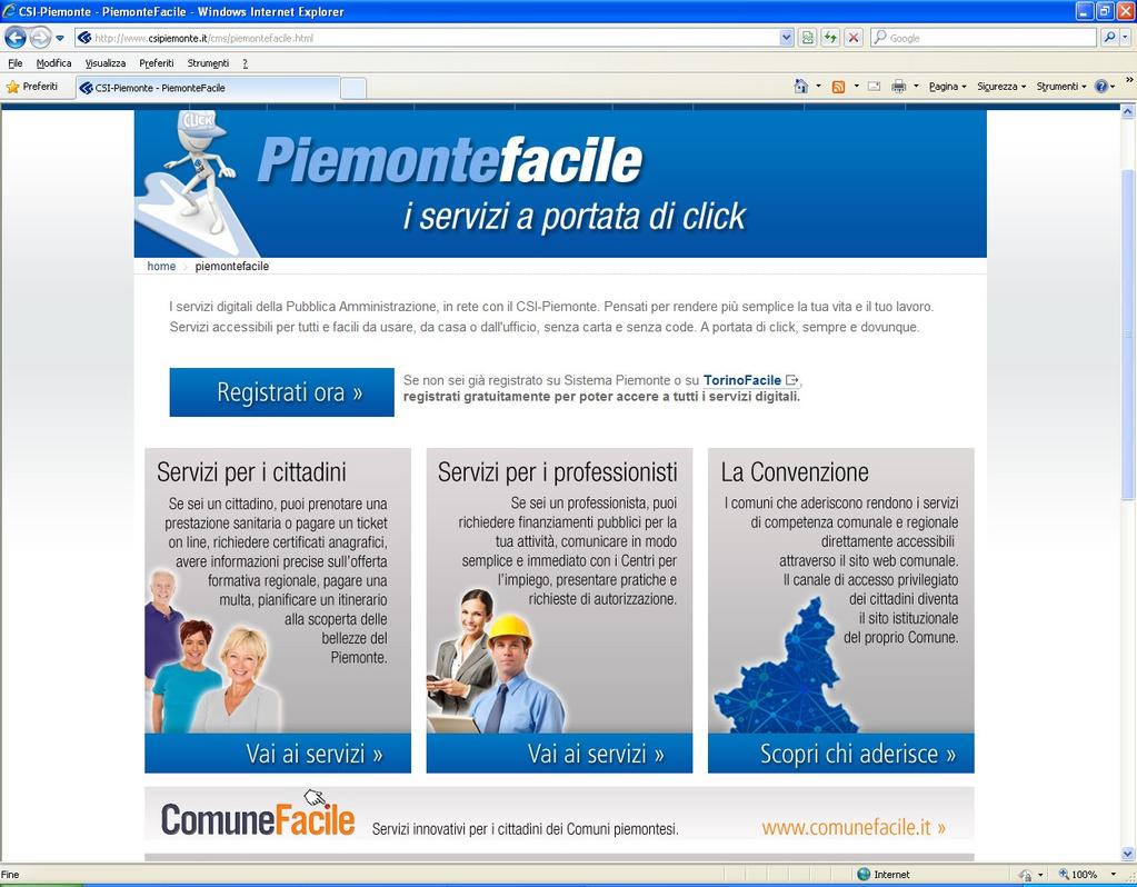 Pag. 7 di 17 3) Portale Piemonte Facile 1. Collegarsi al portale Piemonte Facile: http://www.comunefacile.it/cms/; 2.