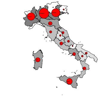 Il territorio di allevamento il 61% dei bovini da carne si concentra in Lombardia (23%), Veneto (20%), Piemonte (18%); il 70% dei vitelli da macello si concentra in Lombardia (36%), Veneto (24%) e