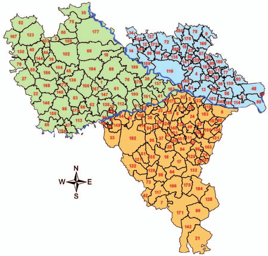 8 Rapporto sulla gestione dei Rifiuti Urbani anno 2007 FIGURA 1: il territorio della Provincia di Pavia con la localizzazione dei Comuni e delle aree.