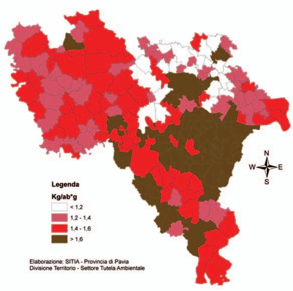 Rapporto sulla gestione dei Rifiuti Urbani anno 2007 13 FIGURA 3: mappa della produzione pro capite giornaliera di rifiuti urbani, 2007 TABELLA 1: produzione totale e pro capite (giornaliera e annua)