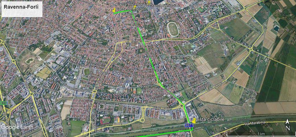 che seguiamo anche quando diventa Via Cesarea, Via Romea, poi Via Dismano ( SR 71, la strada che ritroveremo sul nostro tracciato in Toscana e in Umbria) fino al ponte (pista ciclabile) sui fiumi