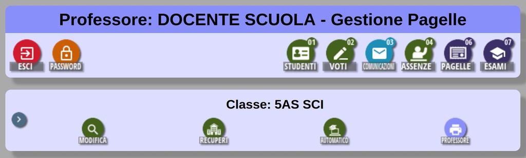 Seleziona: Classe : Selezionando l icona Tabellone si accederà alle