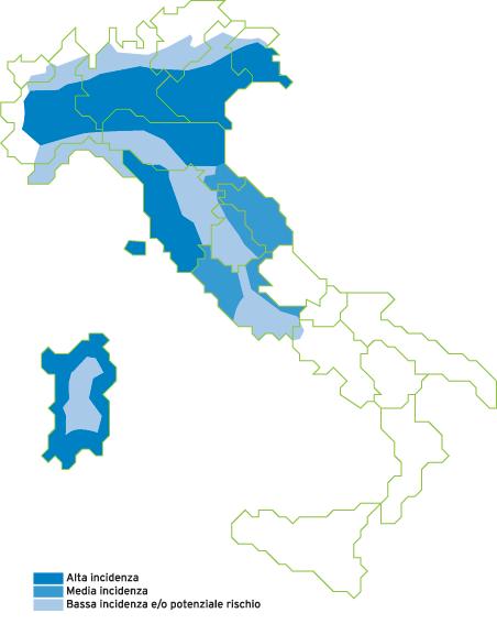 Presenza di filariosi cardio polmonare in Italia fino al 1998 QUALI SONO LE ZONE A RISCHIO IN ITALIA ED IN EUROPA?