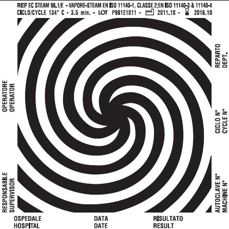 compilazione da parte dell operatore (data, operatore, autoclave, test passato / fallito, ciclo, reparto, supervisore) Il foglio si presenta con le esatte dimensioni del pacco.