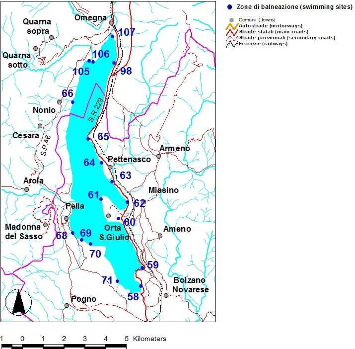 2.2. Lago d Orta Nella stagione sono state sottoposte a monitoraggio 17 zone (Figura 2.2.1) e su quattro zone sono stati effettuati i campionamenti suppletivi.
