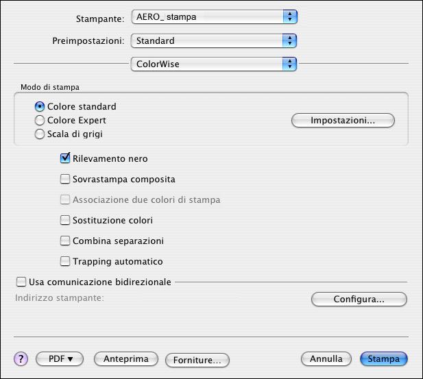 OPZIONI DI STAMPA COLORWISE 95 4 Selezionare ColorWise dal menu a discesa. Viene visualizzata la sezione ColorWise.