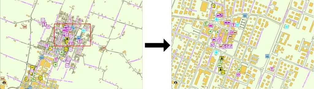 Zoom out: cliccando o tracciando un rettangolo sulla mappa tenendo premuto il pulsante sinistro del mouse, l estensione della mappa aumenterà di conseguenza (nel caso del tracciamento di un