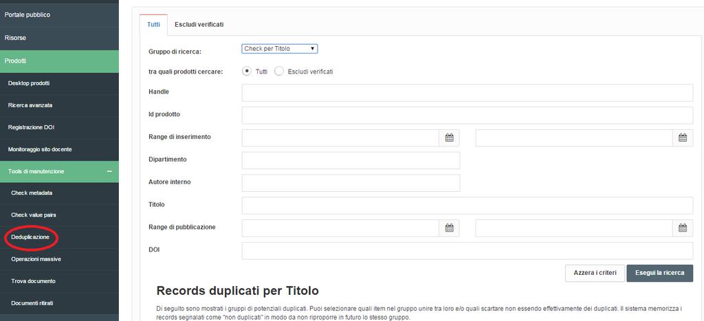 Tool di manutenzione: deduplicazione dopo la vers 4.3.0.