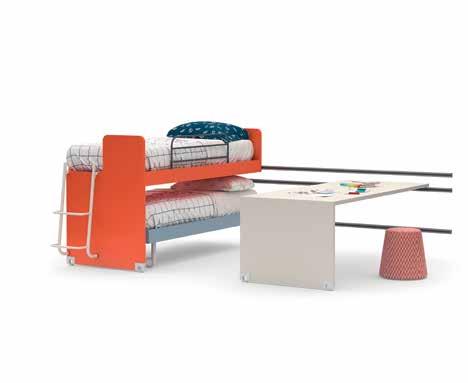 With the Scroll system, the beds and desk run on tracks at three different heights, leaving the