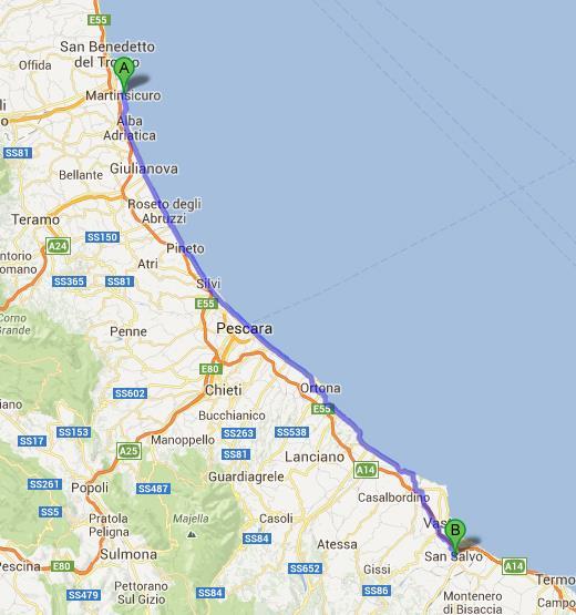 A/14 Bologna - Taranto tratto Martinsicuro (Te) San Salvo (Ch) percorso consigliato al traffico leggero Uscita: