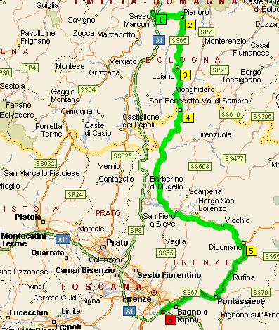 A/1 Milano - Napoli tratto Bologna - Firenze Sud Uscita: Sasso Marconi Entrata: Firenze Sud 137 Km SS 64 Porrettana