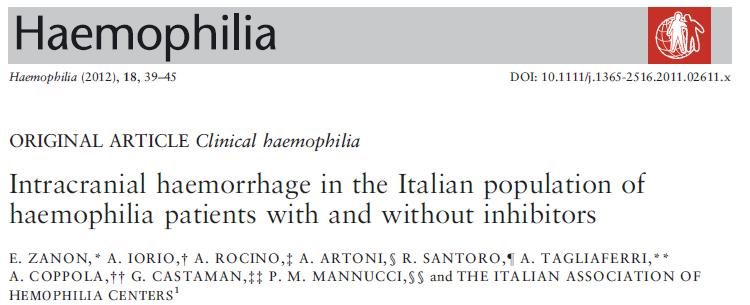 VIVERE CON l INIBITORE, OGGI Intracranial hemorrhage Patients with high titer inhibitors have 4-fold higher probability to suffer from