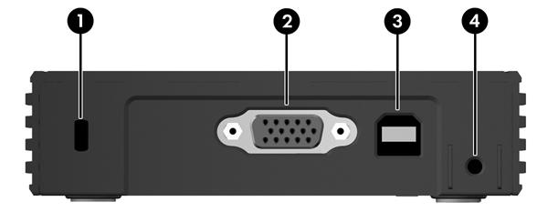 2 Componenti del panello posteriore Per maggiori informazioni, http://www.hp.com e cercare il modello specifico di HP MultiSeat Thin Client t100 per trovare le QuickSpecs specifiche per il modello.