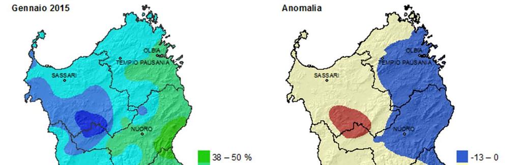 Umidità relativa La mediana dell umidità relativa di gennaio sta tra 90% e 100% su gran parte del territorio regionale, abbastanza in linea con quello che ci si aspetta per questo mese (Figura 5).