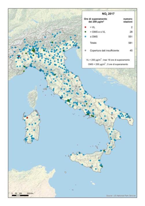 Biossido di Azoto (NO2) Stato e trend delle concentrazioni Le stazioni di monitoraggio che hanno misurato e comunicato dati di NO 2 sono 626 nel 2017.