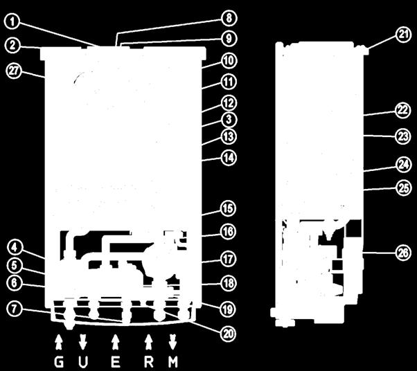 13- Vaso d espansione 14- Camera di combustione 15- Pressostato acqua assoluto 16- Valvola sfogo aria 17- Circolatore 18 - Scambiatore primario 19- Valvola di sicurezza 3 bar 20- Rubinetto