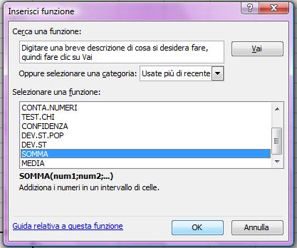 desiderato e cliccando sulla barra delle funzioni, selezionando la funzione che ci interessa