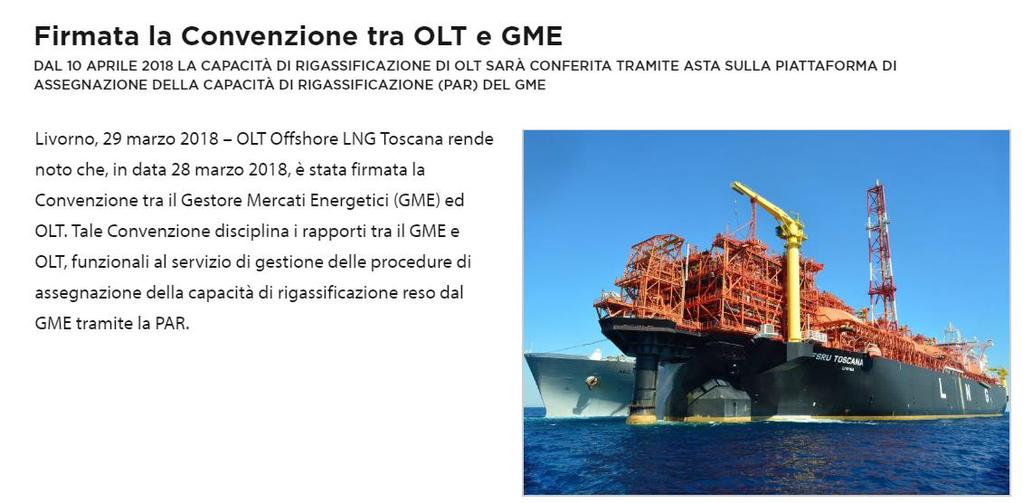 29-03-2018 Tirreno web Dagli Enti FIRMATA LA CONVENZIONE TRA OLT E GME di OLT Offshore LNG Toscana S.p.A. La versione testuale di questo documento non è disponibile.