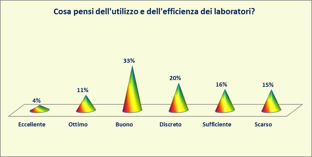 Il 68,85 valuta positivamente l utilizzo e l efficienza dei laboratori, il 15,74 reputa che