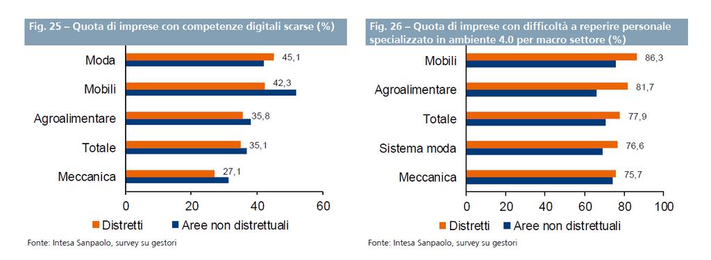 Capitale umano e management L e imprese con competenze digitali inadeguate: sono il 35% nei distretti e il 37% nelle aree non distrettuali.