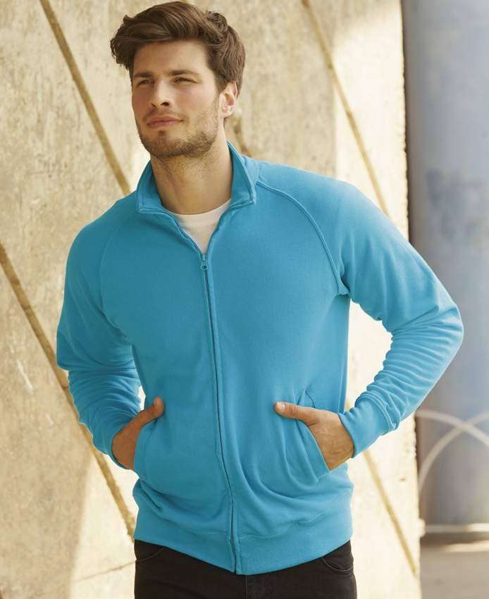 LIGHTWEIGHT SWEAT JACKET 62-160-0 Felpa leggera sgarzata Maniche raglan Zip di plastica in tinta coperta per una migliore