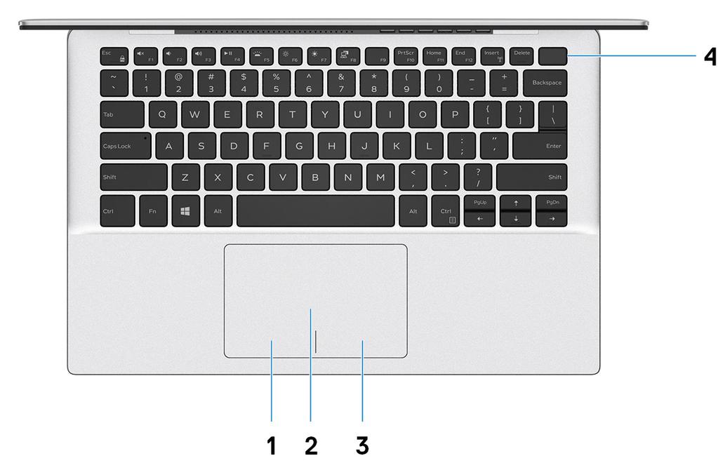 Base 1 Area per clic con pulsante sinistro del mouse Premere per fare clic con il pulsante sinistro del mouse. 2 Touchpad Scorrere il dito sul touchpad per muovere il puntatore del mouse.