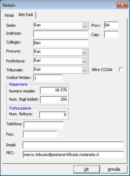 Provincia/N/01 ma direttamente il numero del Notaio Accertarsi che nel campo