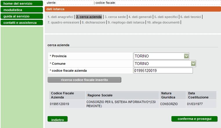 legati al codice fiscale inserito, quindi selezionare conferma