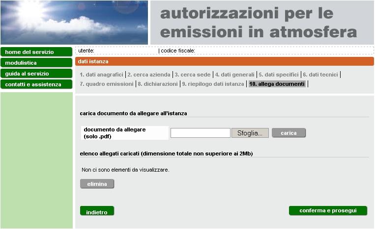 3.8 Documentazione da allegare In questa pagina (Figura 35) è possibile allegare i documenti necessari per il completamento dell istanza. I documenti devono essere tutti nel formato.