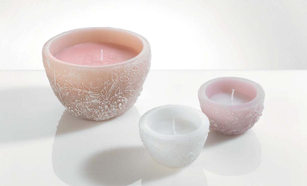 lace candle O1497 - set 4 candele / set of 4 candles - rosa / pink (C) - bianco / white (Q) - diam.