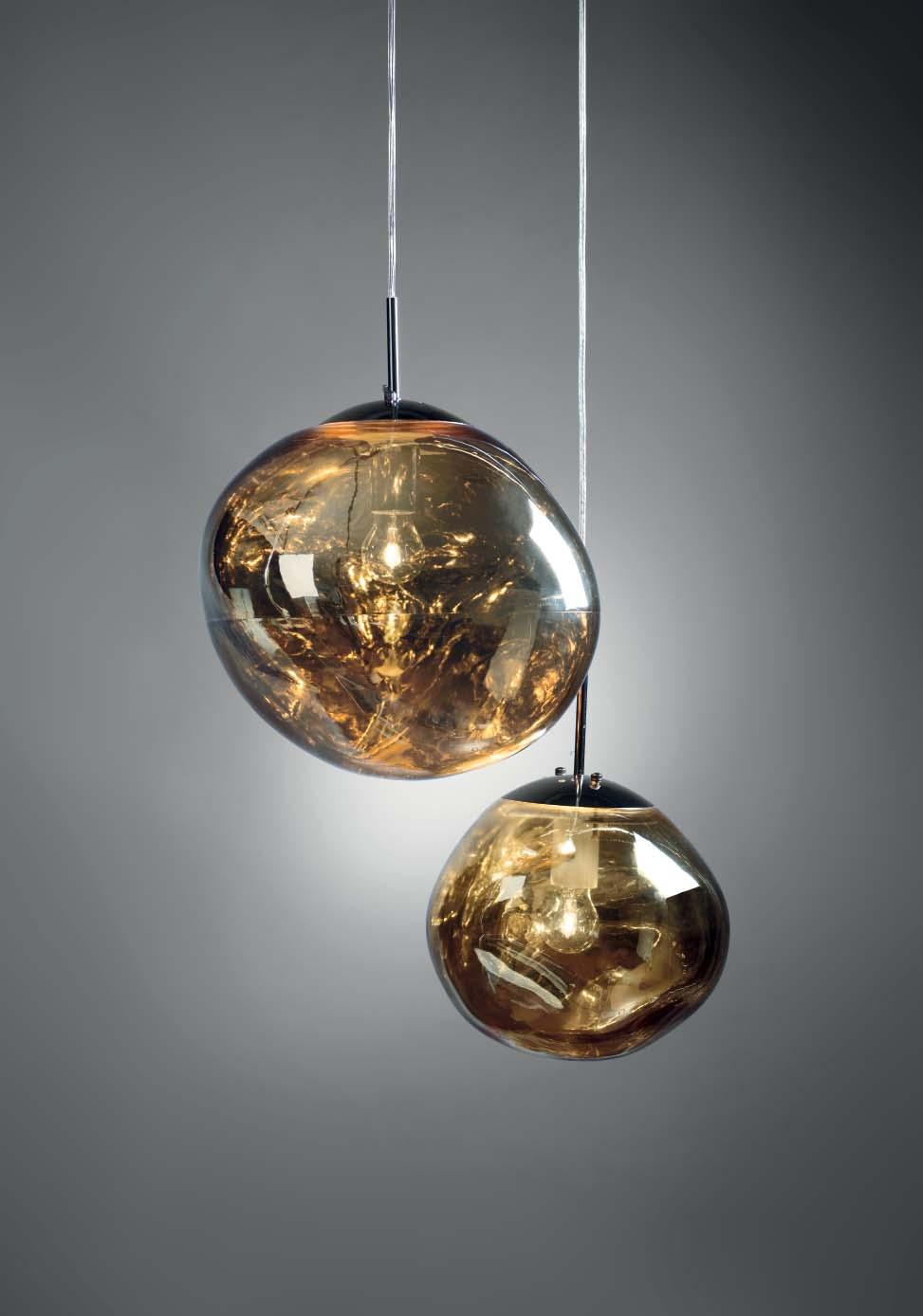 LUCE bubble ceiling lamp O1490(B) - lampadario in vetro specchiato mirrored glass ceiling lamp oro / gold (B) diam. 28x160 h. cm.