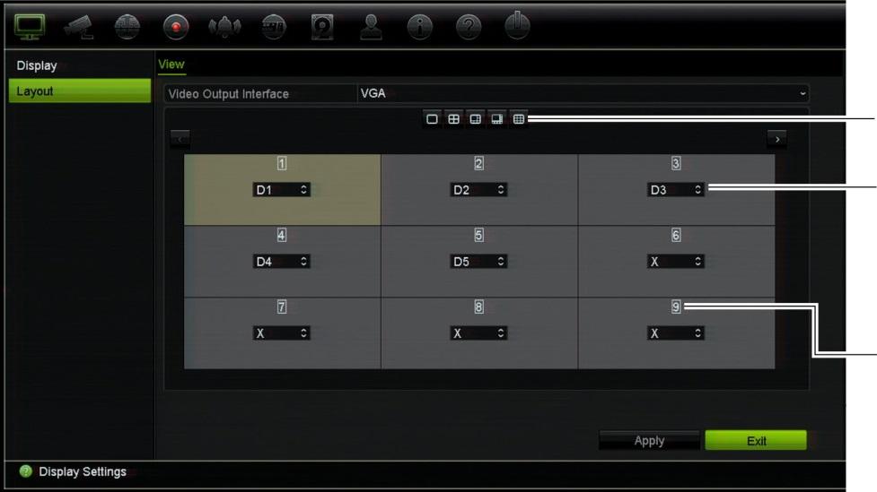 Capitolo 9: Impostazioni di visualizzazione L'ordine delle telecamere nelle diverse viste è costante.