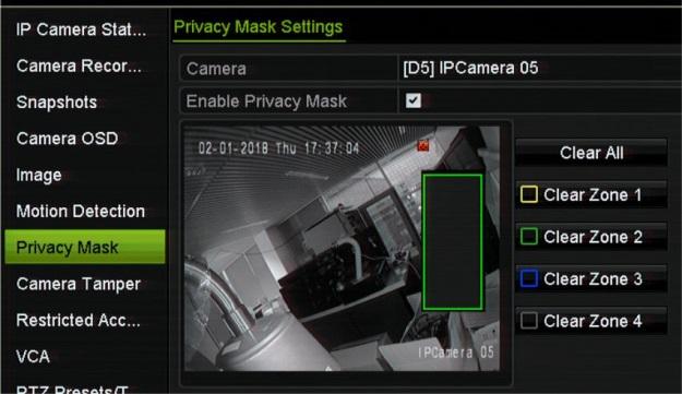Capitolo 10: Configurazione della telecamera Il numero di privacy mask consentito dipende dal numero supportato dalla telecamera. Per configurare una privacy mask: 1.