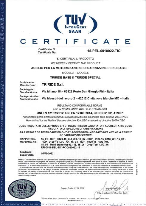 Certificazioni Triride/ Triride certifications Triride
