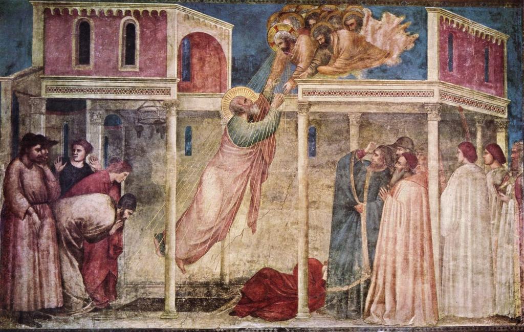 Giotto, Ascensione di San Giovanni, 1428-1443 ca., Cappella Peruzzi, Santa Croce, Firenze La scena dell'ascensione di san Giovanni è un episodio presente nella Leggenda Aurea.