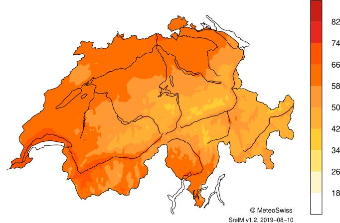 MeteoSvizzera Bollettino del clima Luglio 2019 7 Temperatura, precipitazioni e soleggiamento, Luglio 2019 Valori rilevati Deviazione dalla