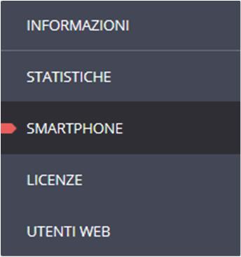 Smartphone Il menù smartphone consente di visualizzare l'elenco degli smartphone registrati associati al sito selezionato.