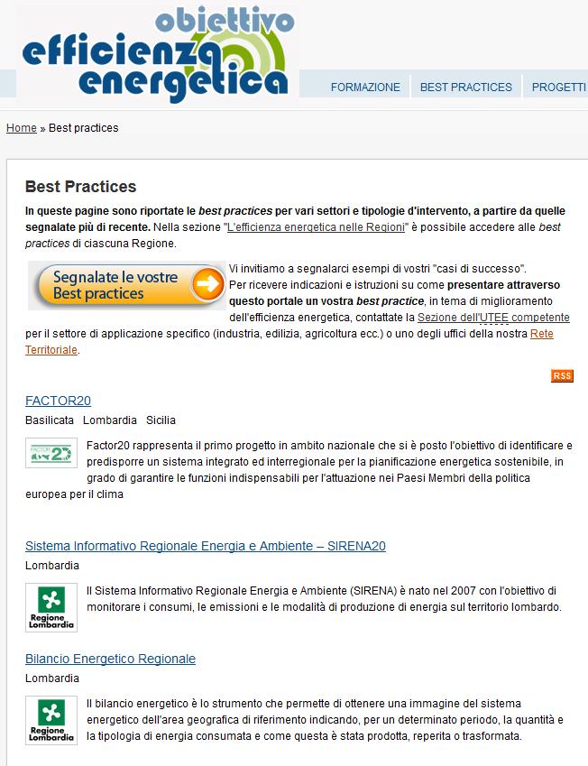 Sezione Best Practices Regione Lombardia http://www.efficienzaenergetica.