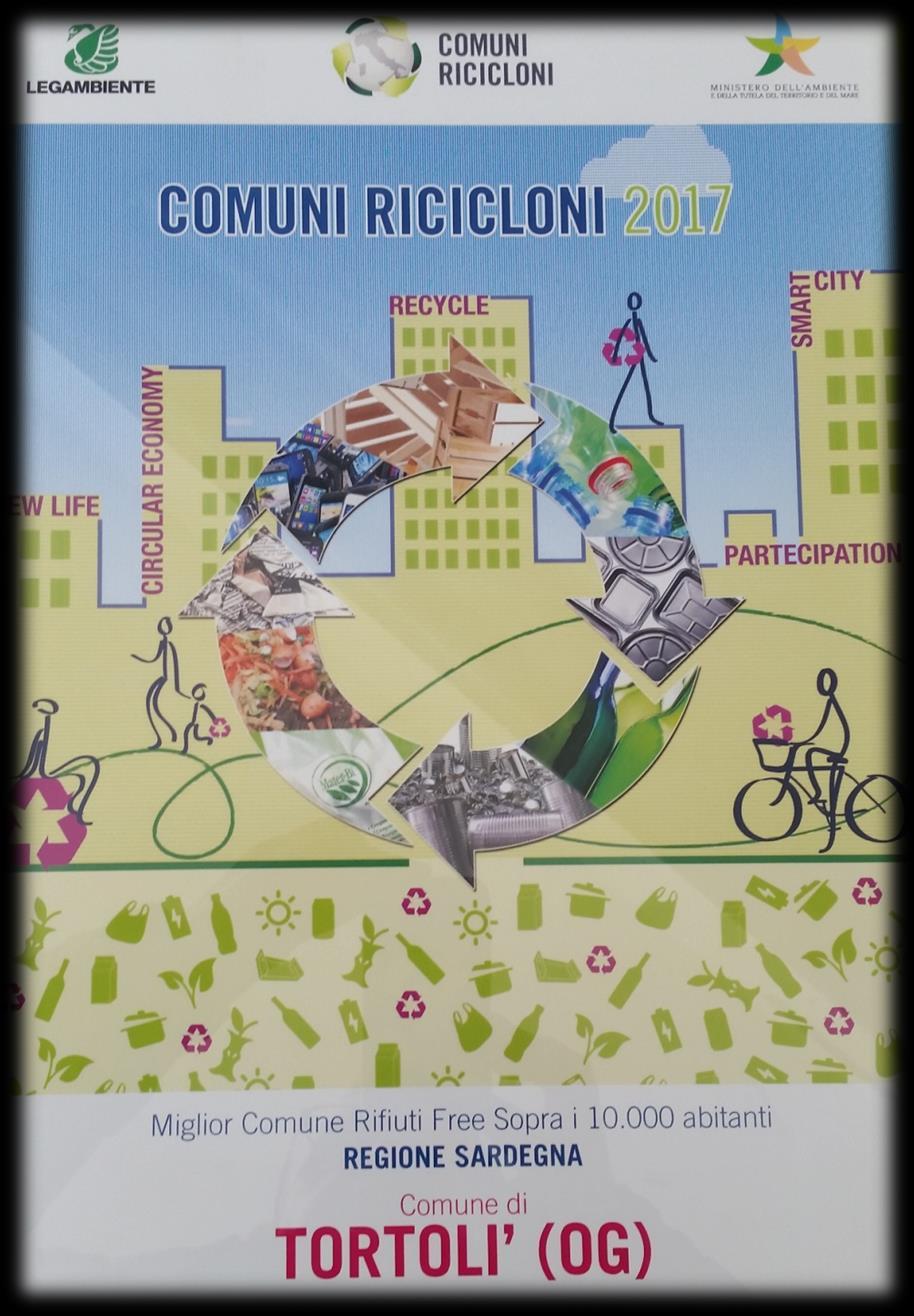 Non solo virtuosa nella raccolta differenziata sfiorando ormai il 90 %, Tortolì, anche nel 2017 ha ricevuto l attestato di Comune Riciclone, vantando una grande attenzione nella gestione dei propri