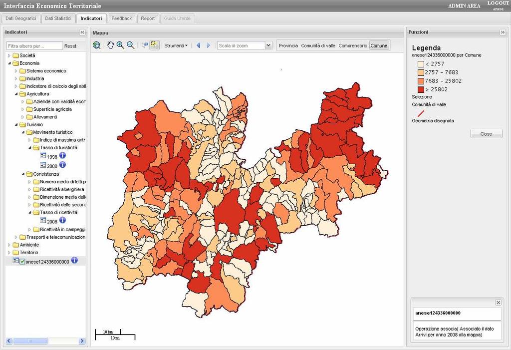 Sezione dati statistici: è possibile associare un dato alla mappa.