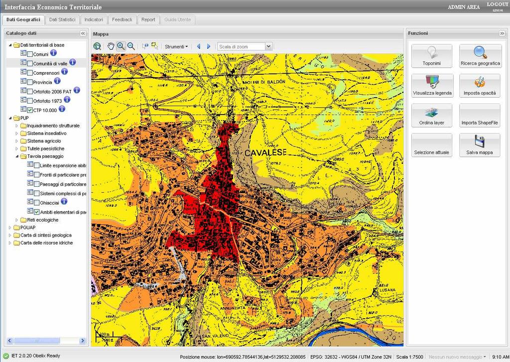 Sezione dati geografici: sovrapposizione del