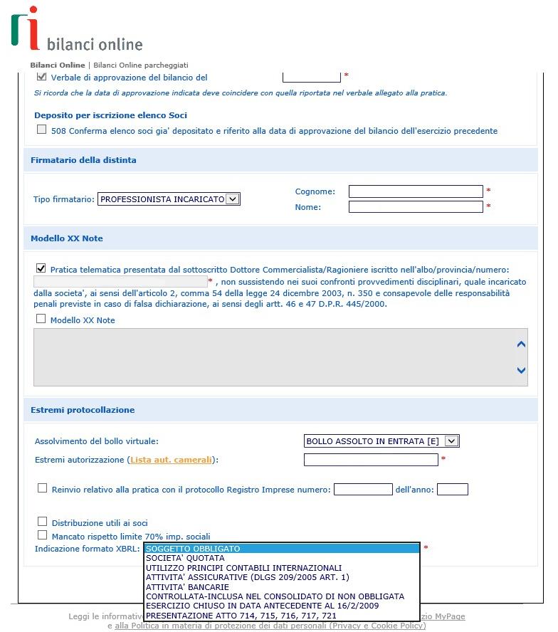 Esempio n. 5 Firma del professionista incaricato Se il firmatario è il professionista incaricato, compilare anche il campo con i dati di iscrizione all albo. VERDI DARIO DOTT. COMM.