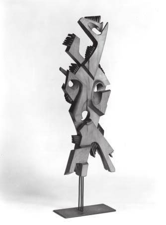 1958 SCULTURA Il cavallino rampante s 113 Scultura in legno montata su asta e supporto 67x15 (con la base) Collezione privata Milano Mostra collettiva Colori, forme, radici i versanti della