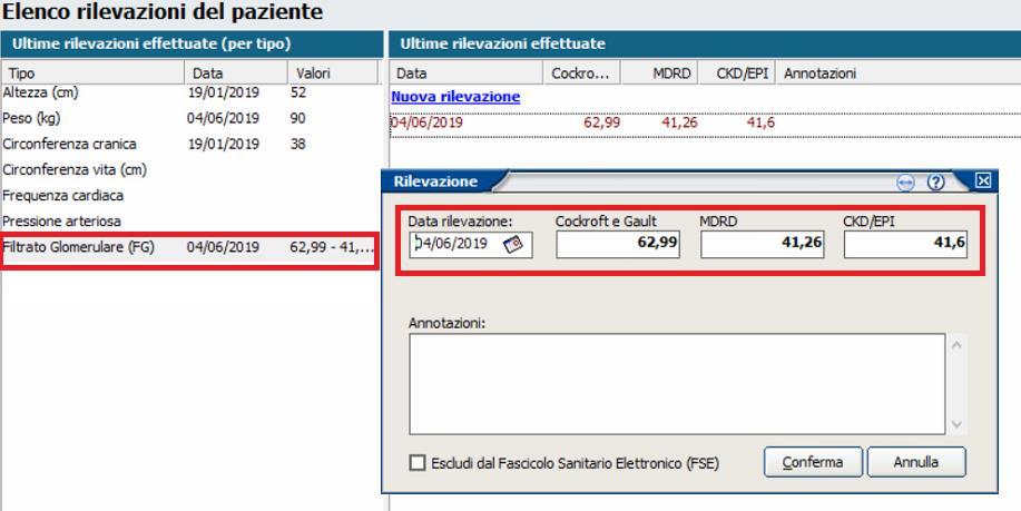 CALCOLO FILTRATO GLOMERULARE E stato previsto il calcolo del GFR (velocità di filtrazione glomerulare) stimata utilizzando la formula EPI- CKD, di MDRD (non IDMS calibrato) e di Cockcroft-Gault.